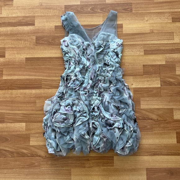 BCBGMaxAzria Gray Ruffled Cocktail Midi Dress - Picture 7 of 8